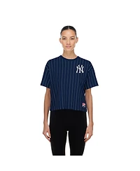 New Era Women's Navy York Yankees Throwback Meshback Pinstripe Boxy T-Shirt