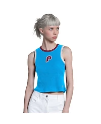 Starter Women's Light Blue Philadelphia Phillies Cooperstown Play the Ball Crop Tank Top