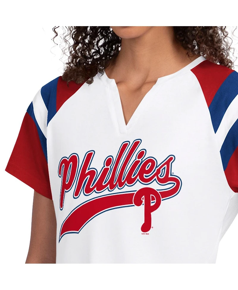 Starter Women's White Philadelphia Phillies Game On Notch Neck Raglan T-Shirt