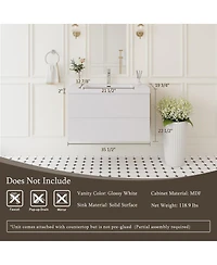 Sillysis Inch Glossy Wall Mounted Bathroom Vanity with Resin Sink and Soft Close Drawers