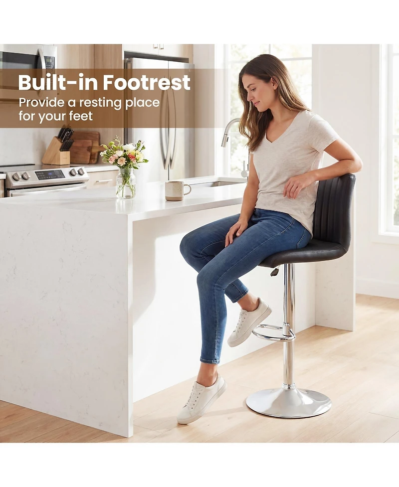Gymax Bar Stools Set of 2 Adjustable Swivel Barstools with Footrest for Kitchen