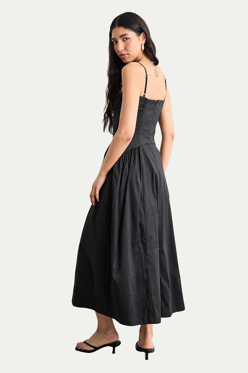 Warehouse Women's Dropped Waist Ruched Bust Midi Dress