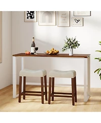 Gymax 24'' Saddle Bar Stools Set of 2 with Footrest Rubber Wood Frame for Kitchen Island