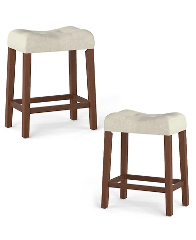 Gymax 24'' Saddle Bar Stools Set of 2 with Footrest Rubber Wood Frame for Kitchen Island