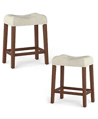 Gymax 24'' Saddle Bar Stools Set of 2 with Footrest Rubber Wood Frame for Kitchen Island