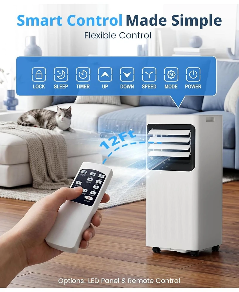 Antartic Star Btu Portable Air Conditioner for Sq Ft, 4-in-1 Ac with Cool/Fan/Dehumidifier, Remote, 24H Timer