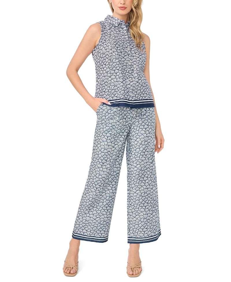 CeCe Women's Sleeveless Collared Button-Down Top