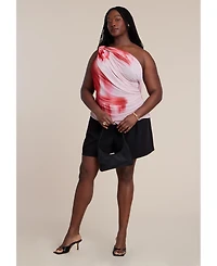 Eloquii Women's Twist Drape Sheer Mesh Top