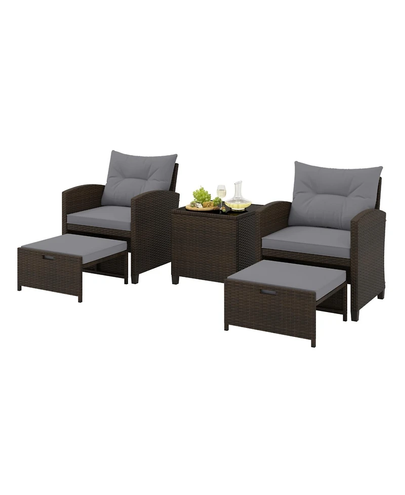 Slickblue Outdoor Rattan Furniture Set 5 Piece with 2 Ottomans & Table