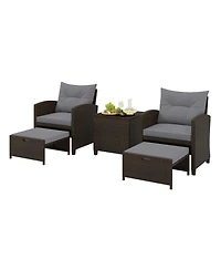 Slickblue Outdoor Rattan Furniture Set 5 Piece with 2 Ottomans & Table