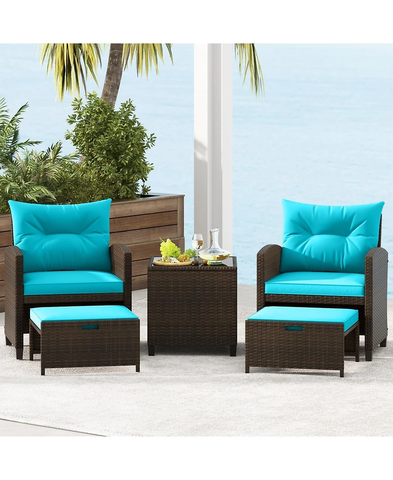 Slickblue Outdoor Rattan Furniture Set 5 Piece with 2 Ottomans & Table