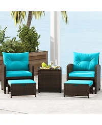 Slickblue Outdoor Rattan Furniture Set 5 Piece with 2 Ottomans & Table