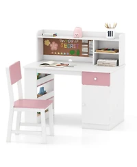 Slickblue Children Desk Chair Set with Storage Hutch and Side Shelves