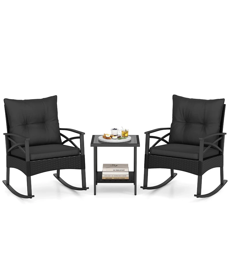 Slickblue 3 Piece Outdoor Rattan Rocking Chair Set with Side Table