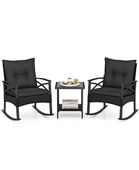 Slickblue 3 Piece Outdoor Rattan Rocking Chair Set with Side Table