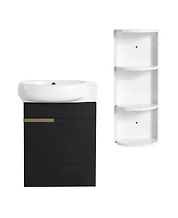 Sillysis 16.8 Inch Bathroom Vanity with 3-Tier Storage Rack and Ceramic Sink, Black Wall Mounted Modern Cabinet, Soft Close Door for Small Spaces