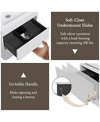 Sillysis Inch Glossy Wall Mounted Bathroom Vanity with Resin Sink and Soft Close Drawers, Easy Installation