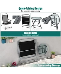 Yiortwo 3 Piece Folding Patio Furniture Set Metal Chairs with Glass Table