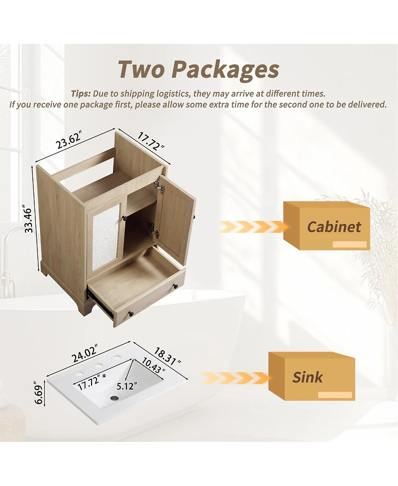 Sillysis 24 Inch Bathroom Vanity with Ceramic Sink, Soft Close Doors