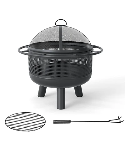 Slickblue Wood Fire Pit for Outdoor Use with Log Grate and Protective Mesh Screen