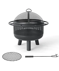 Slickblue Wood Fire Pit for Outdoor Use with Log Grate and Protective Mesh Screen