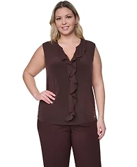 Calvin Klein Plus Sleeveless Ruffle-Front V-Neck Top