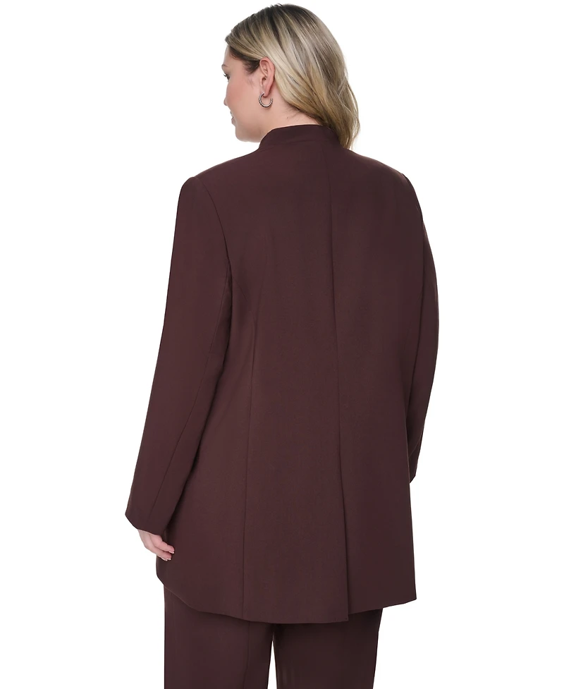 Calvin Klein Plus Collarless Open-Front Rollback-Cuff Jacket