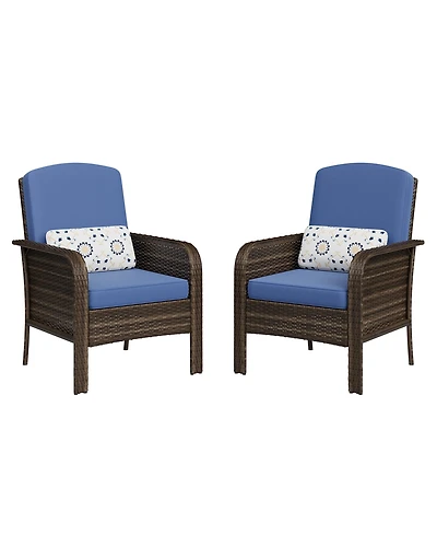GarveeLife Set of 2 Outdoor Wicker Patio Chairs with Cushions, High-Back All-Weather Rattan Seating for Porch, Deck, Balcony