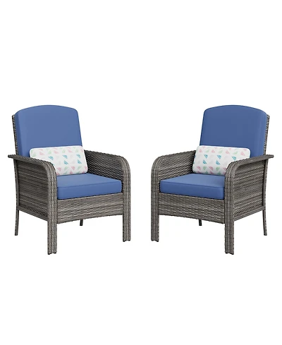 GarveeLife Set of 2 Outdoor Wicker Patio Chairs with Cushions, High-Back All-Weather Rattan Seating for Porch, Deck, Balcony