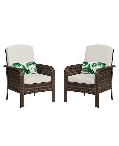 GarveeLife Set of 2 Outdoor Wicker Patio Chairs with Cushions, High-Back All-Weather Rattan Seating for Porch, Deck, Balcony