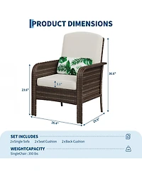 GarveeLife Set of 2 Outdoor Wicker Patio Chairs with Cushions, High-Back All-Weather Rattan Seating for Porch, Deck, Balcony