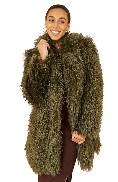 Yumi Women's Luxe Long Hair Faux Fur Coat