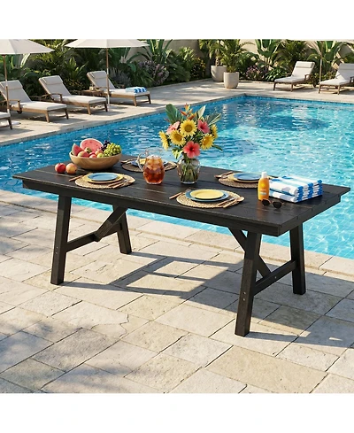 GarveeLife Outdoor Dining Table Set for 6, 7-Piece Patio Hdpe Slatted Table and Chairs Set with Umbrella Hole