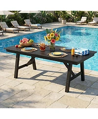 GarveeLife Outdoor Dining Table Set for 6, 7-Piece Patio Hdpe Slatted Table and Chairs Set with Umbrella Hole