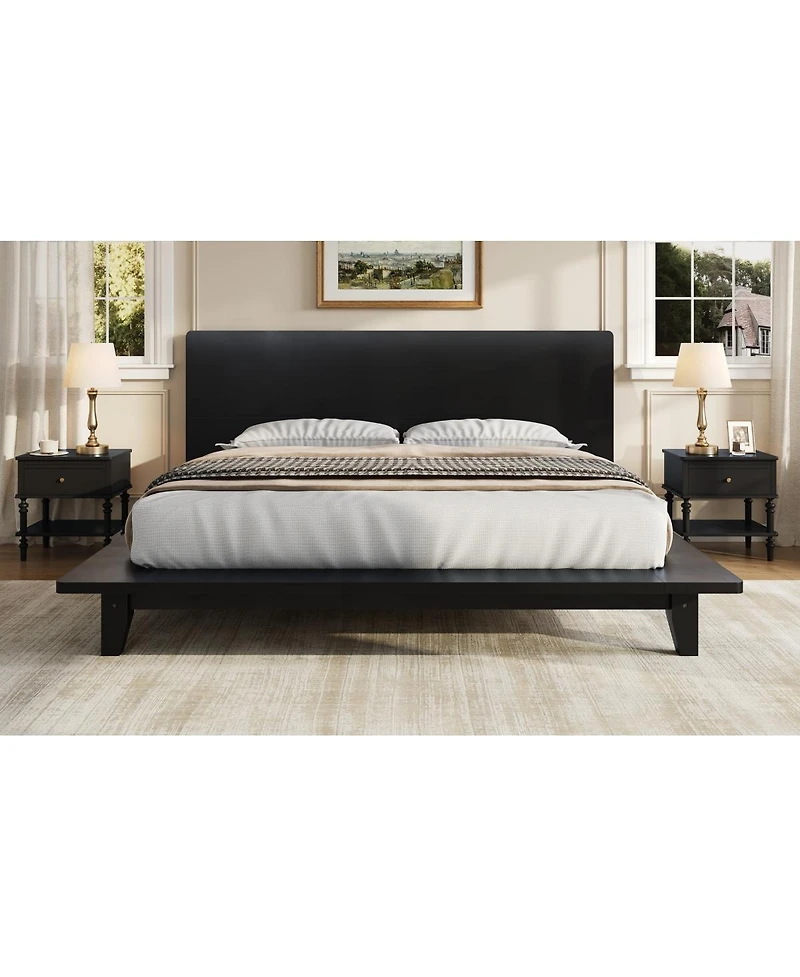 Streamdale Furniture Platform Bed Frame with Headboard , Wood Slat Support