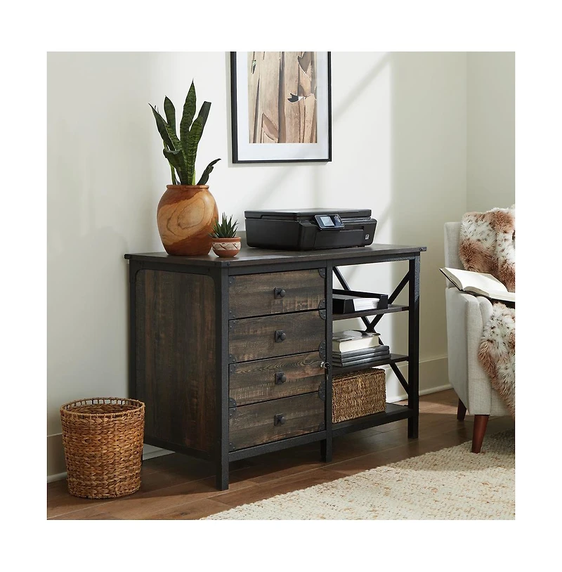 Sauder Steel River Commercial Office Credenza, Carbon Oak finish