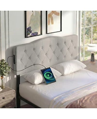 Slickblue Upholstered Tufted Headboard with 2 Ac Outlets for Queen and Full Beds