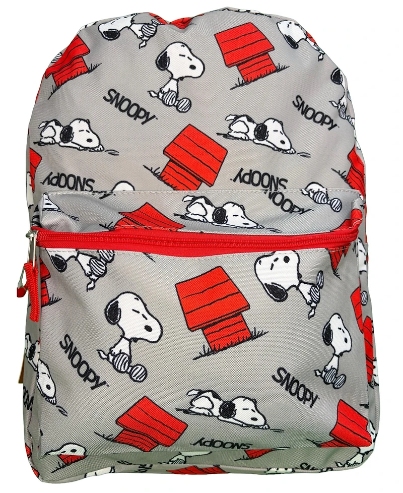 Fast Forward Gray Snoopy 16" Nylon School Backpack for Kids, with a front Pocket