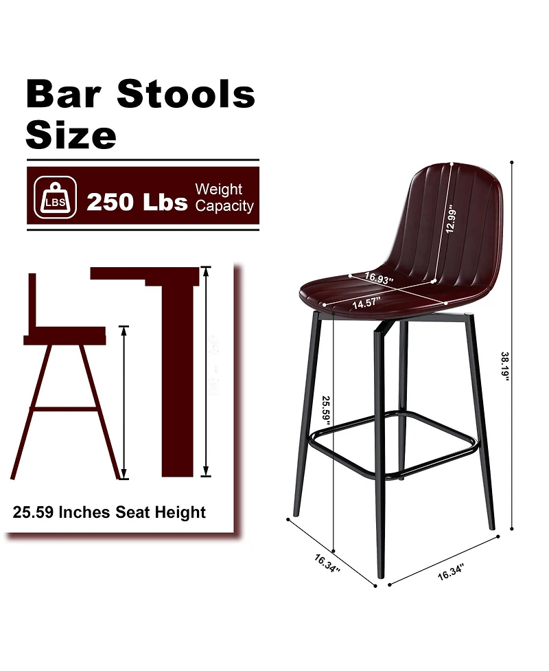 flynama Modern Swivel Bar Stools Set of 2, Pu Padded