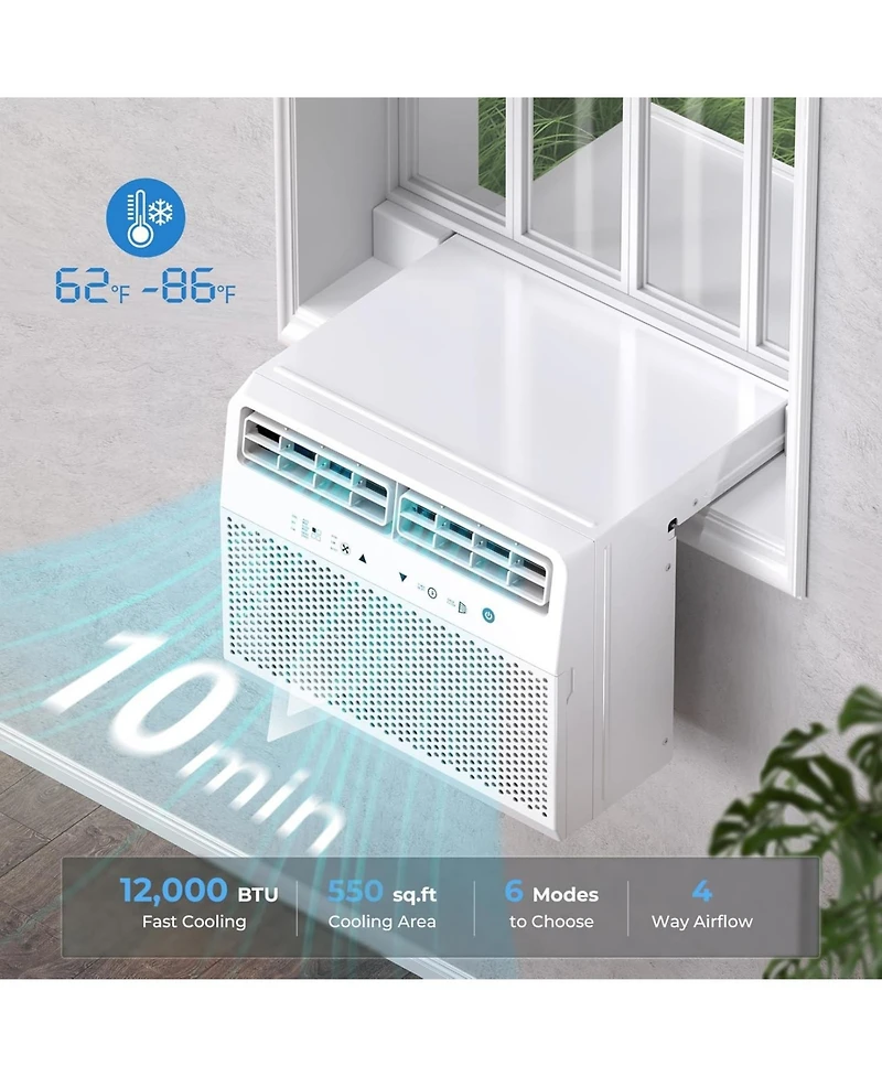 Antarctic Star 10000 Btu Saddle Window Air Conditioner, Ultra-Quiet with Full Window View