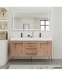 Sillysis Modern Double Sink Bathroom Vanity Soft Close Imitative Oak Plywood Cabinet Water Scratch Resistant For Bathroom