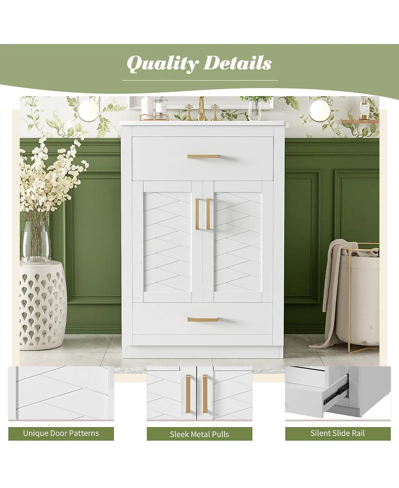 Sillysis Freestanding Bathroom Vanity with Ceramic Sink, 2 Door Cabinet and Tip-Out Drawer, Modern Storage for Small Spaces