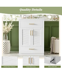 Sillysis Freestanding Bathroom Vanity with Ceramic Sink, 2 Door Cabinet and Tip-Out Drawer, Modern Storage for Small Spaces