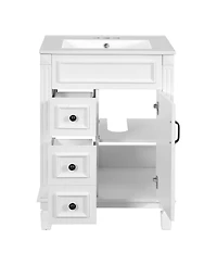 Sillysis Bathroom Vanity with Ceramic Sink, 2 Drawers and Adjustable Shelf, Modern French Freestanding Cabinet for Small Spaces