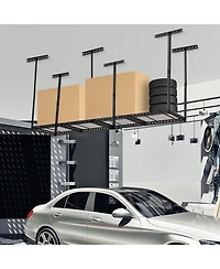 homfan 4 x 6 Foot Overhead Garage Storage Rack with Adjustable Ceiling Shelf and 330 Pound Capacity