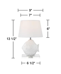 360 Lighting Finely 13 1/2" High Tropical Fish Small Modern Accent Table Lamp White Finish Ceramic Single Living Room Bedroom