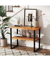 Slickblue Teak Wood Side Table 2 Tier End Table for Living Room Sofa Hallway Laundry