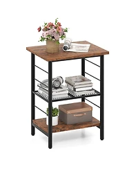 Slickblue Industrial 3-Tier Nightstand with Storage Shelves, Compact End Table for Small Spaces-Rustic