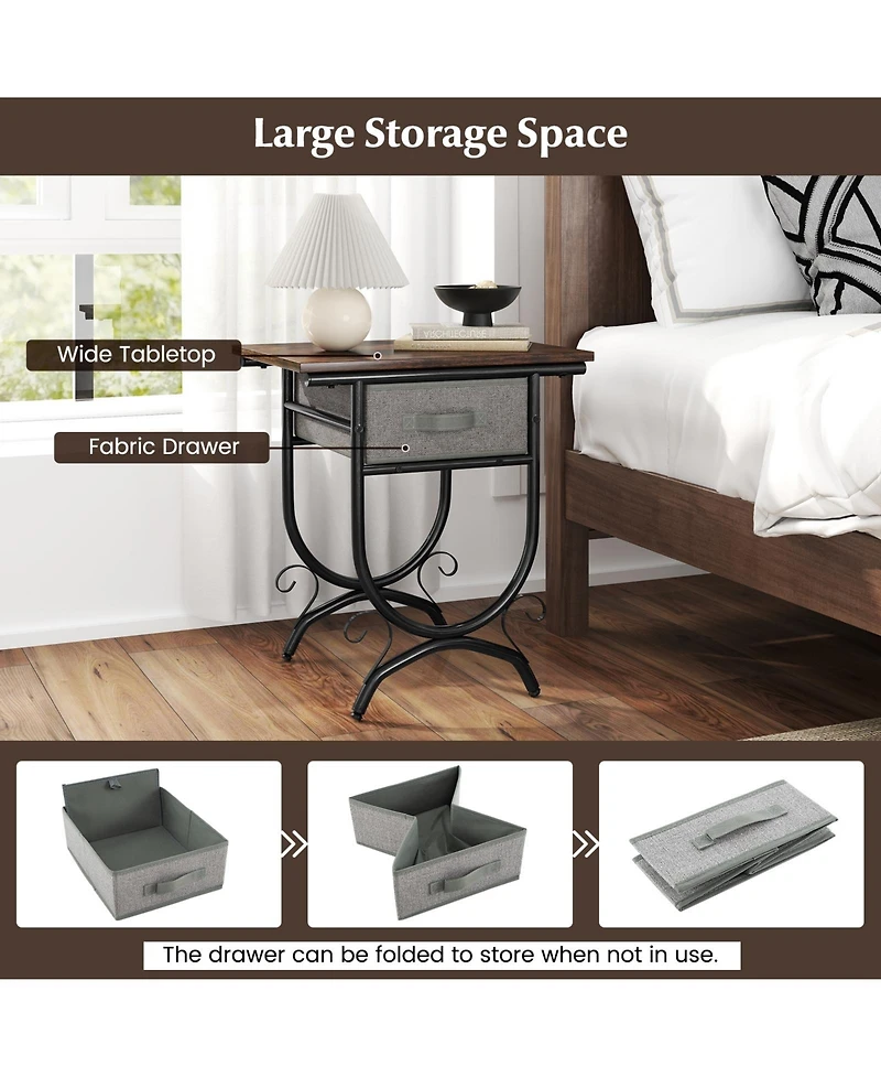 Slickblue Modern Side Table with Fabric Drawer and Metal Frame, Compact Living Room End Table