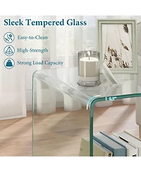 Slickblue Modern C-Shaped Side Table with Tempered Glass and Shelf for Sofa Bed Use
